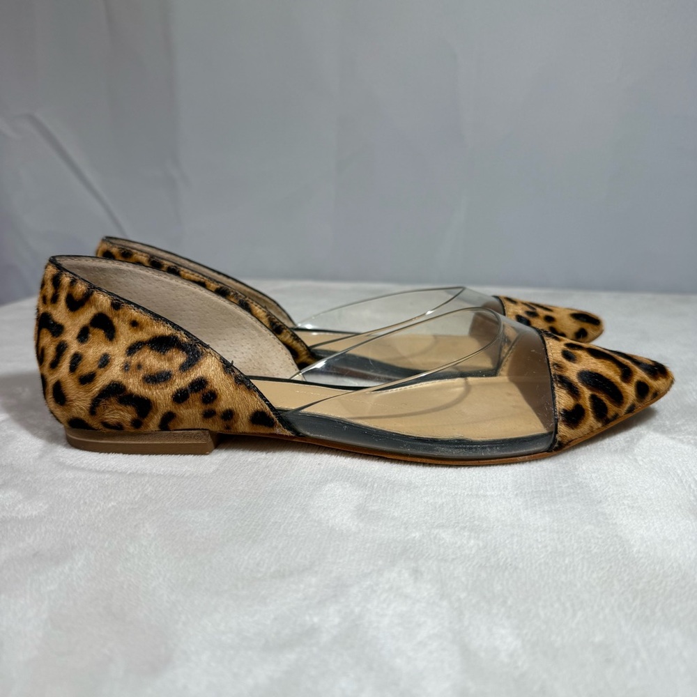 Gianni Bini Leopard Print Clear PVC Flats Size 6.5M Pointed Toe‎ D'Orsay